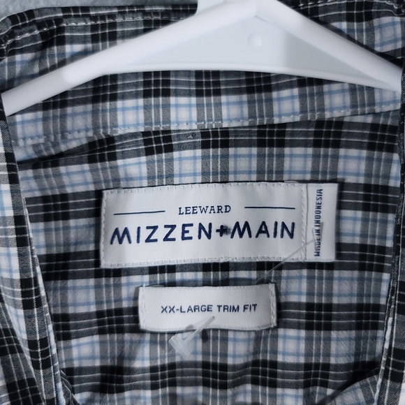 Mizzen + Main Leeward Button Up Trim Fit Men's XXL Shirt Blue Black Plaid 2XL - Picture 2 of 7